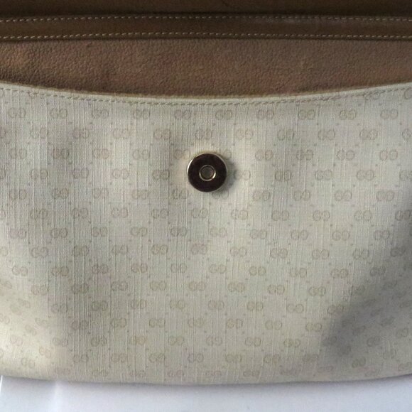 ❤️ GUCCI Micro G Logo Print Tan Canvas Leather Coated Canvas Clutch Shoulder Bag - Picture 13 of 15